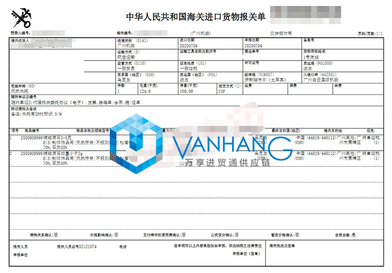 烏克蘭琥珀原石進(jìn)口清關(guān)資料